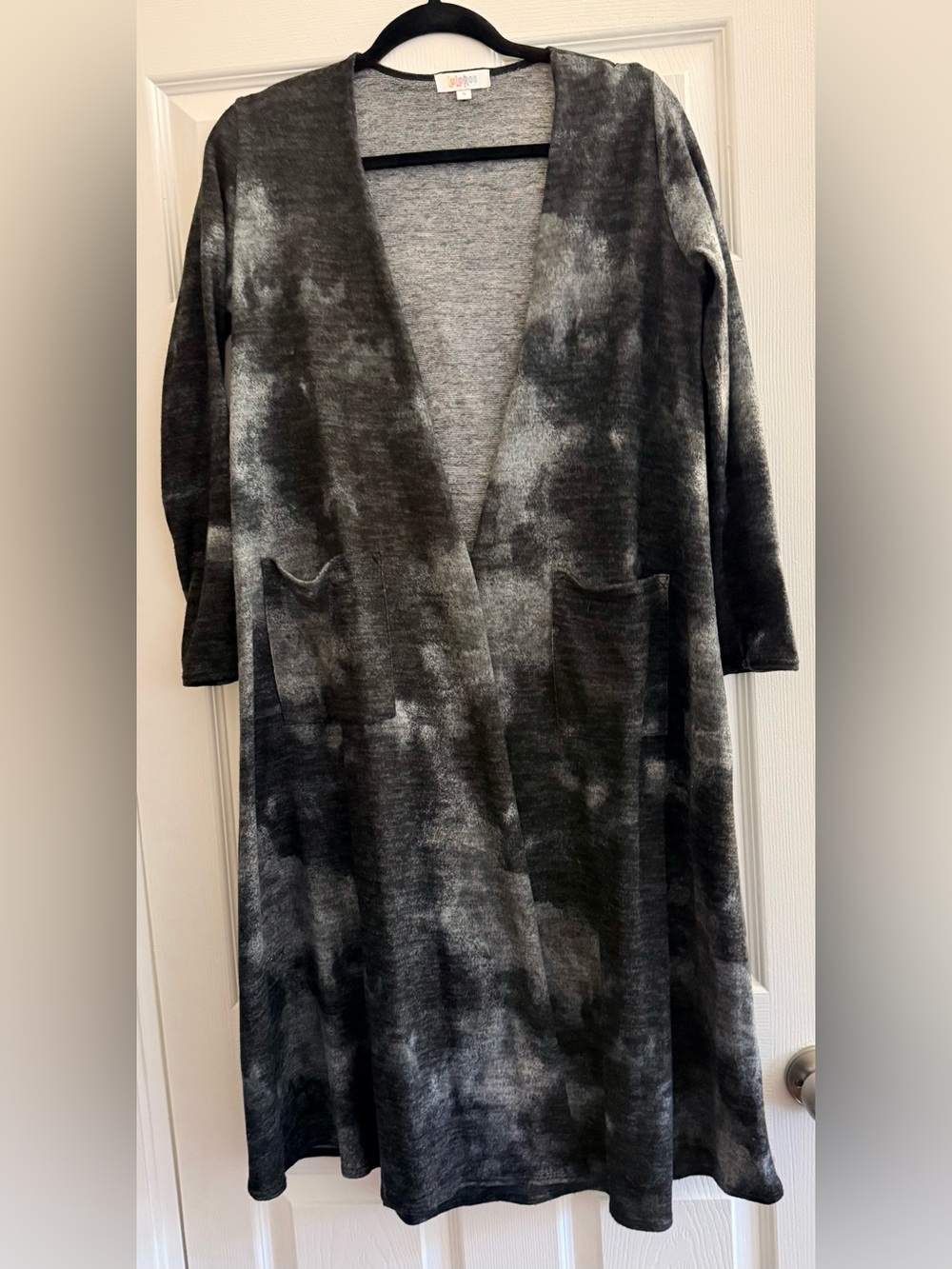 LuLaRoe Black and Gray Open-Front Knit Cardigan